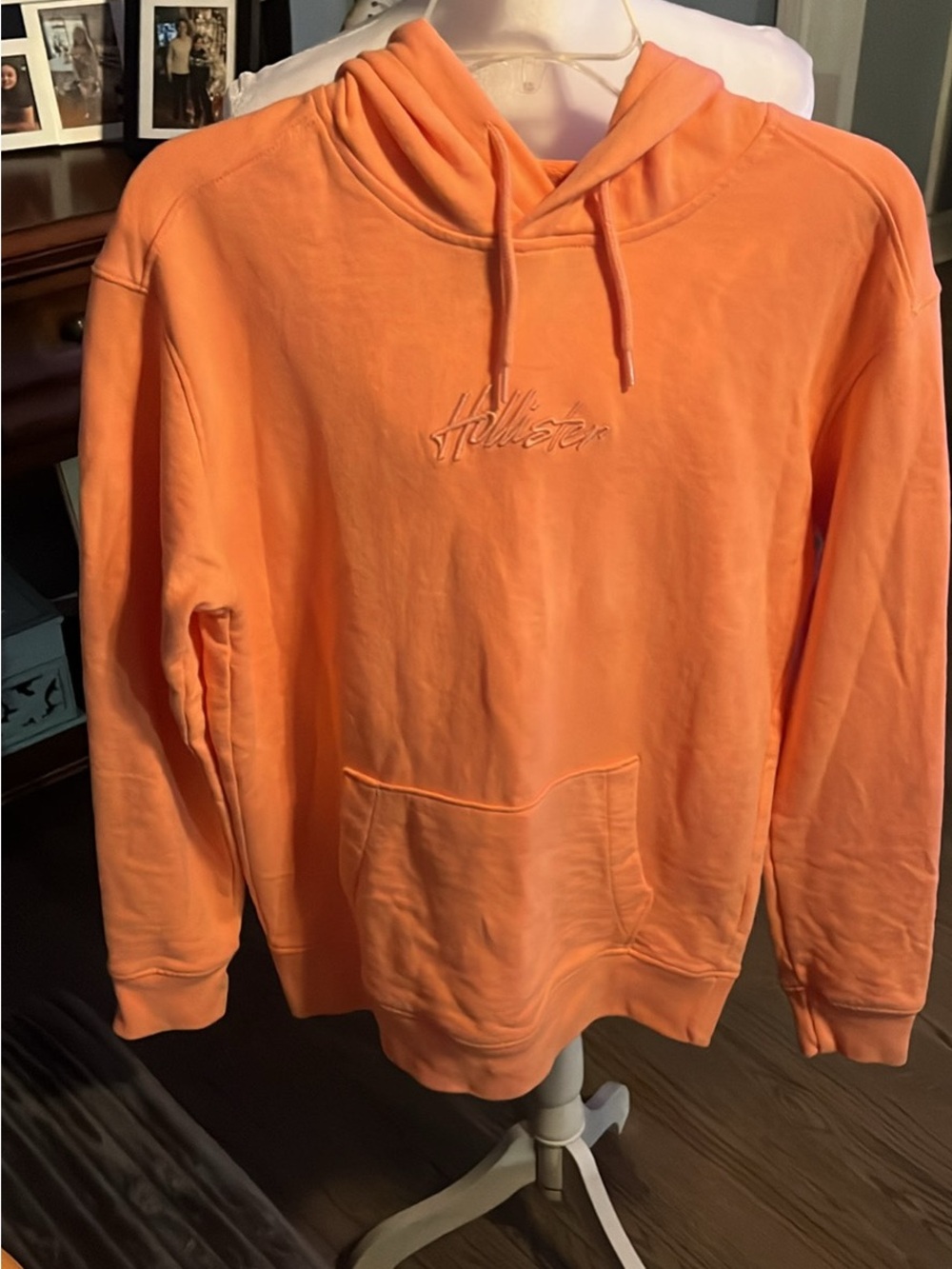 Hollister Men's Coral-Orange Pullover Hoodie
